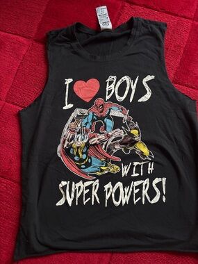 Black Graphic Superhero Muscle Tank - I ♥ Boys With Super Powers